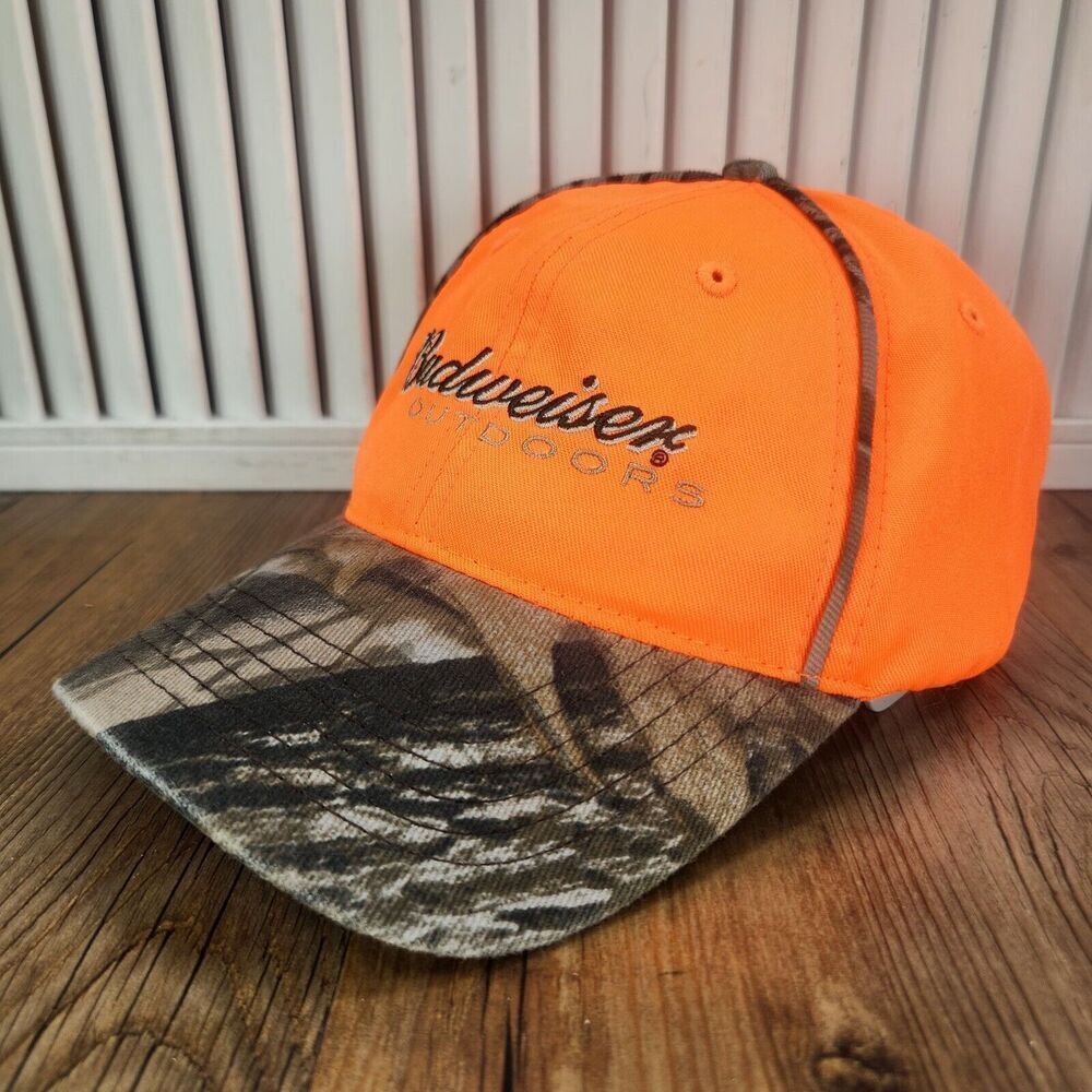 Budweiser Outdoors 2009 Strapback Hat Cap Hunter Orange Camo Bill Anheuser-Busch